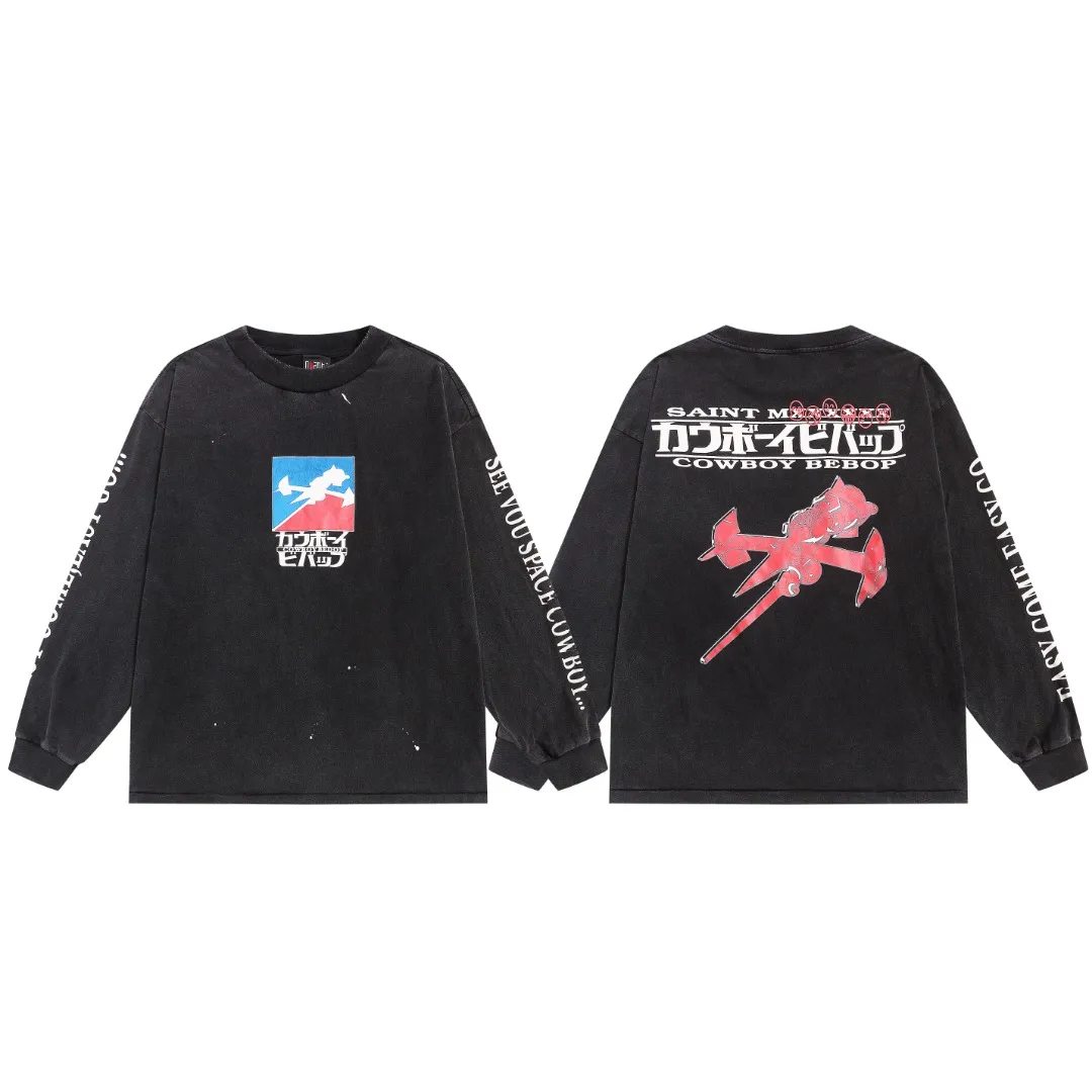 SAINT Michael EASY COME interstellar denim washed damaged loose long-sleeved T-shirt Fabric: 260g Style number: SM03 Size: S-M-L-XL Color: Black Price: P156